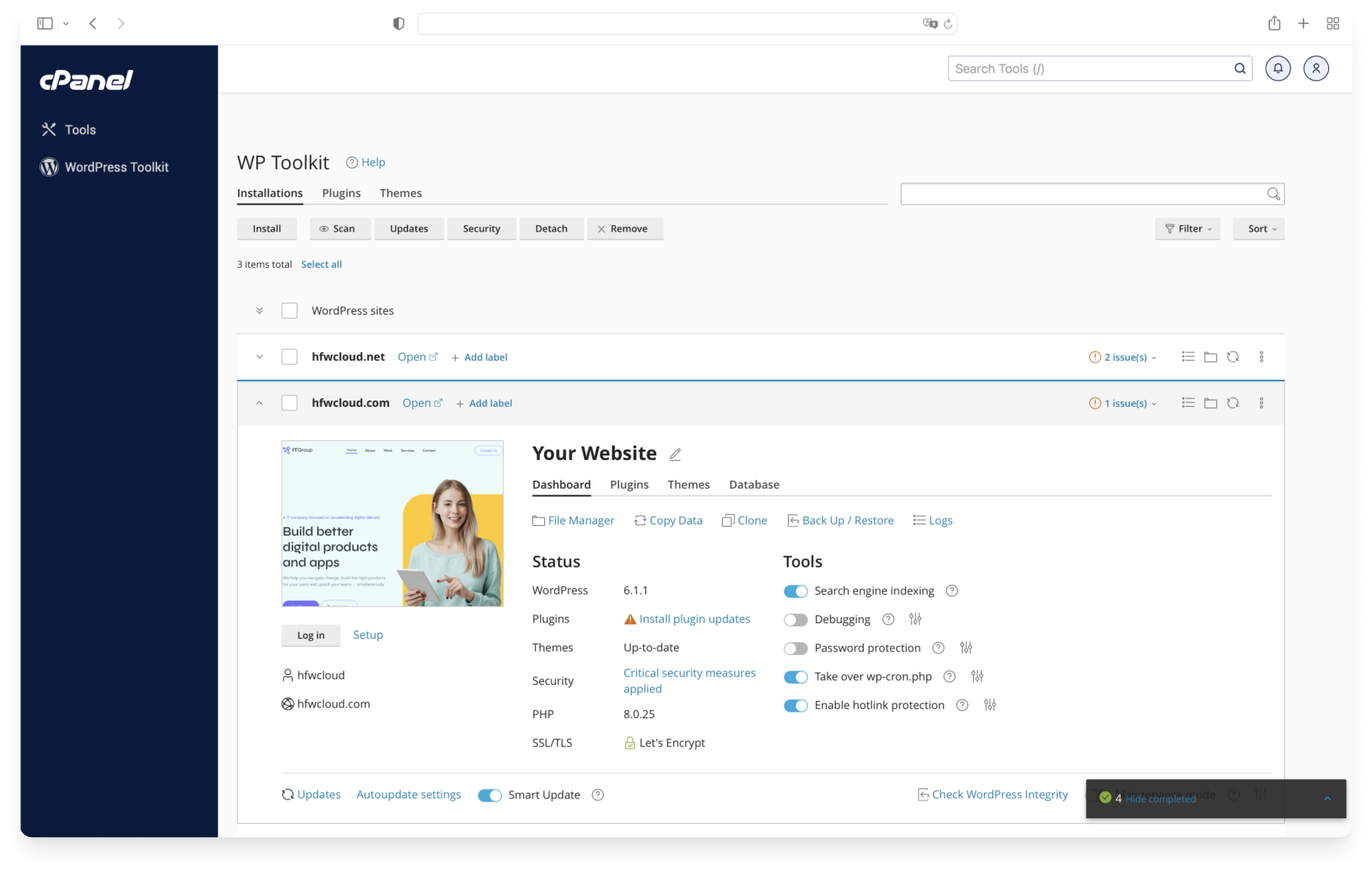 Wordpress toolkit management